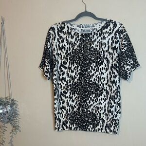 JM Collection small animal print leopard rhinestones Short Sleeve Top